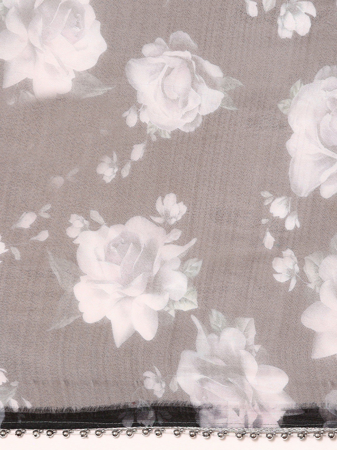 Designer Solid Grey Saree with Floral Printed Blouse
