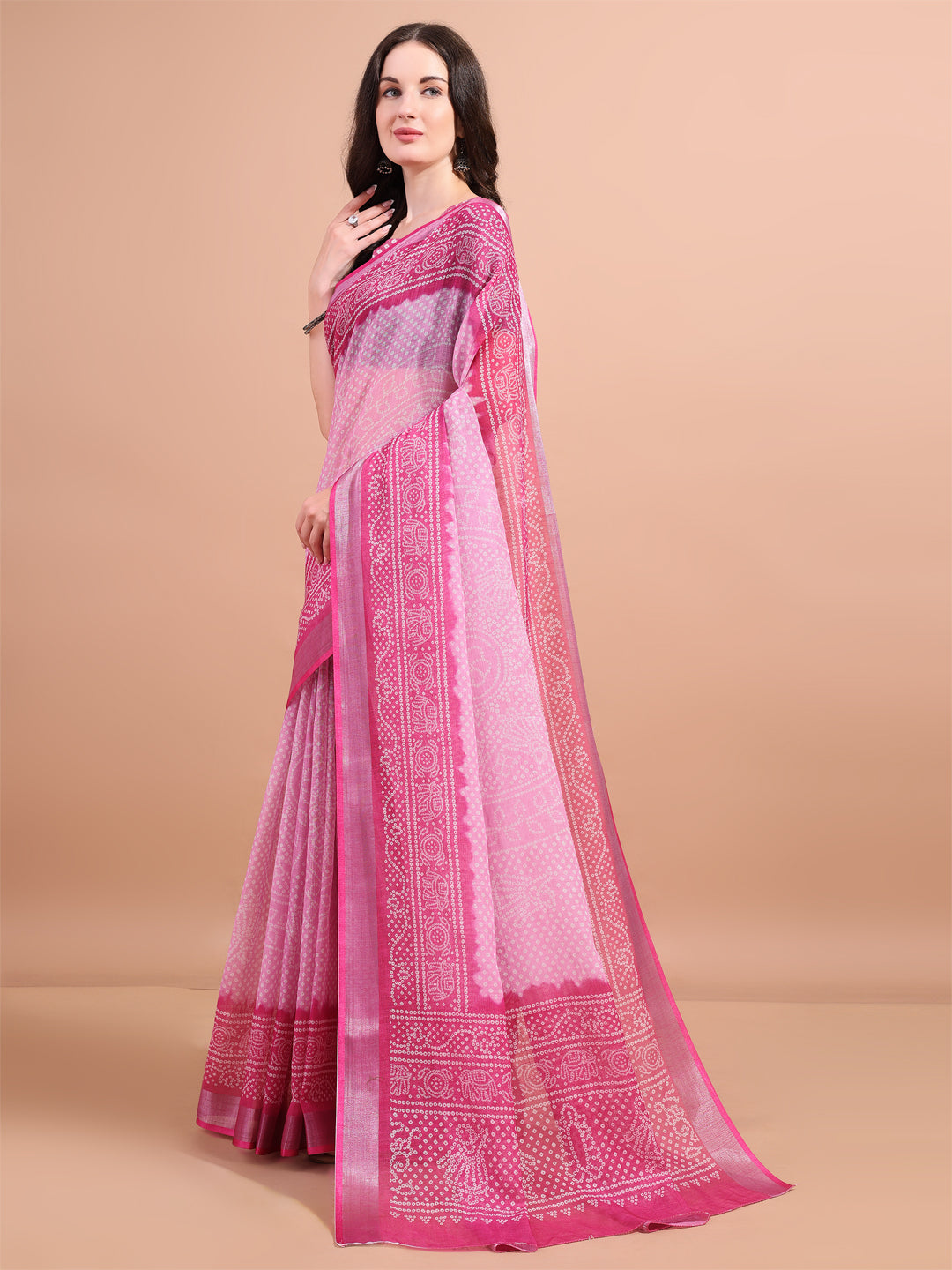 Floral Printed Zari Linen Saree