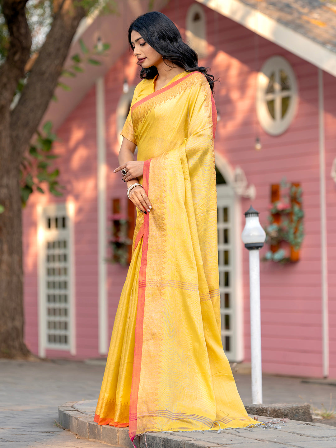 Pure Cotton Handloom Temple Border Saree