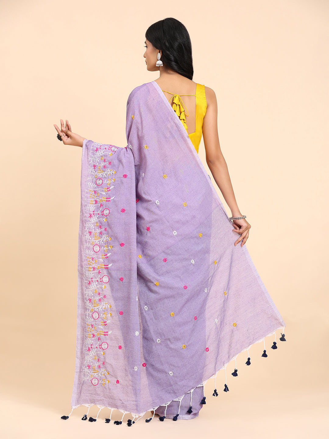 Pure Handloom Cotton Floral Embroidery Saree
