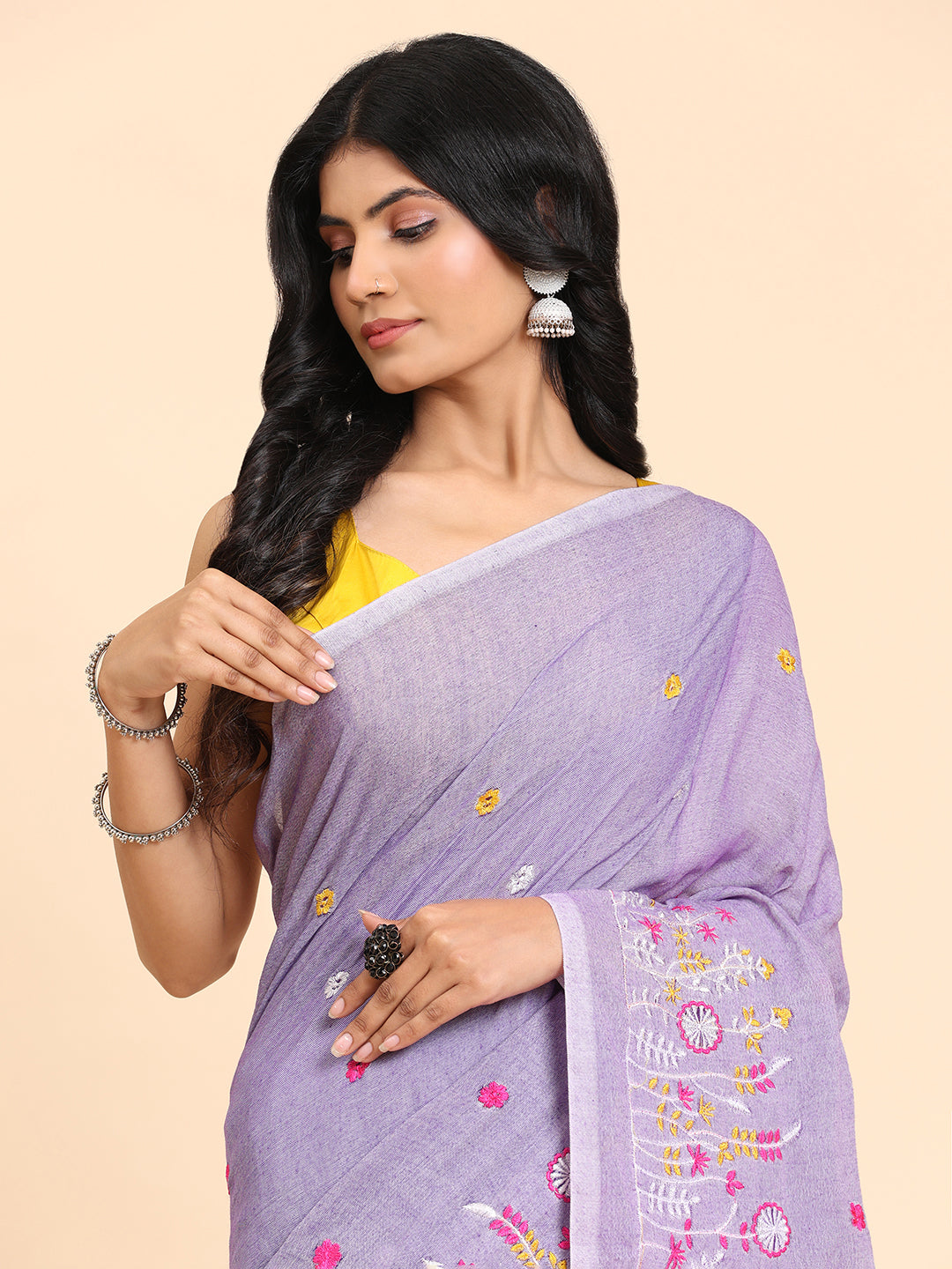 Pure Handloom Cotton Floral Embroidery Saree