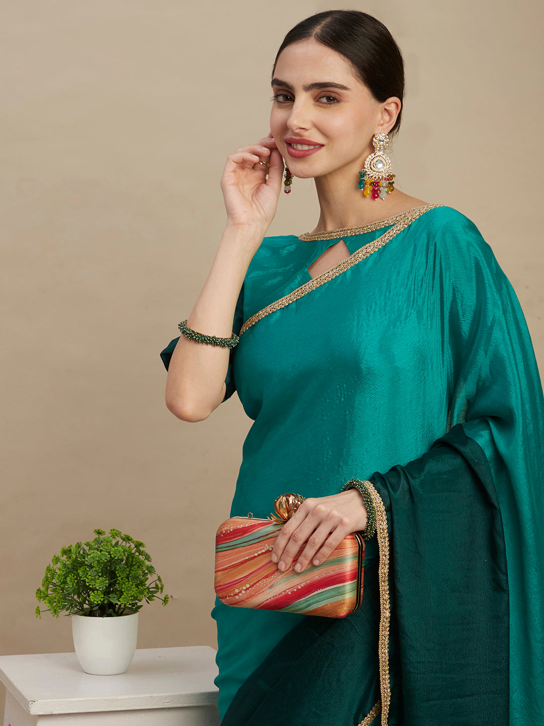 Womens Designer Ombre Shaded Chinon Saree