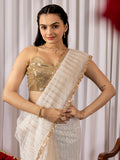 Womens Designer Sequence Embroidery White Saree