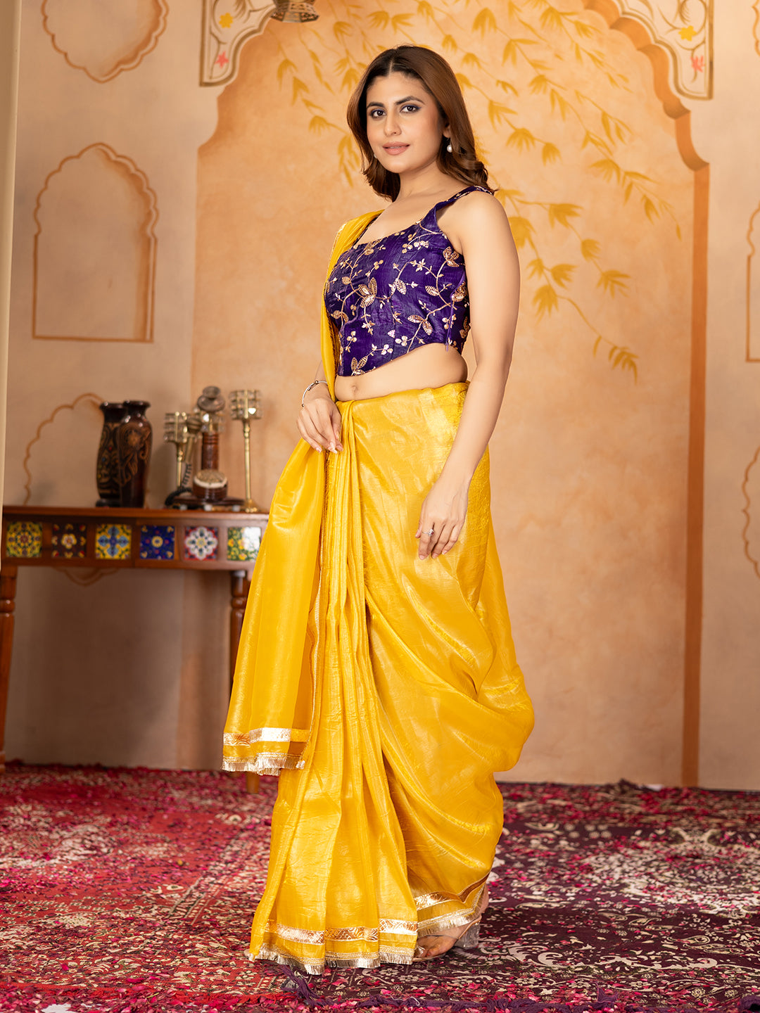 Womens Designer Silk Crush Saree with Embroidery Blouse
