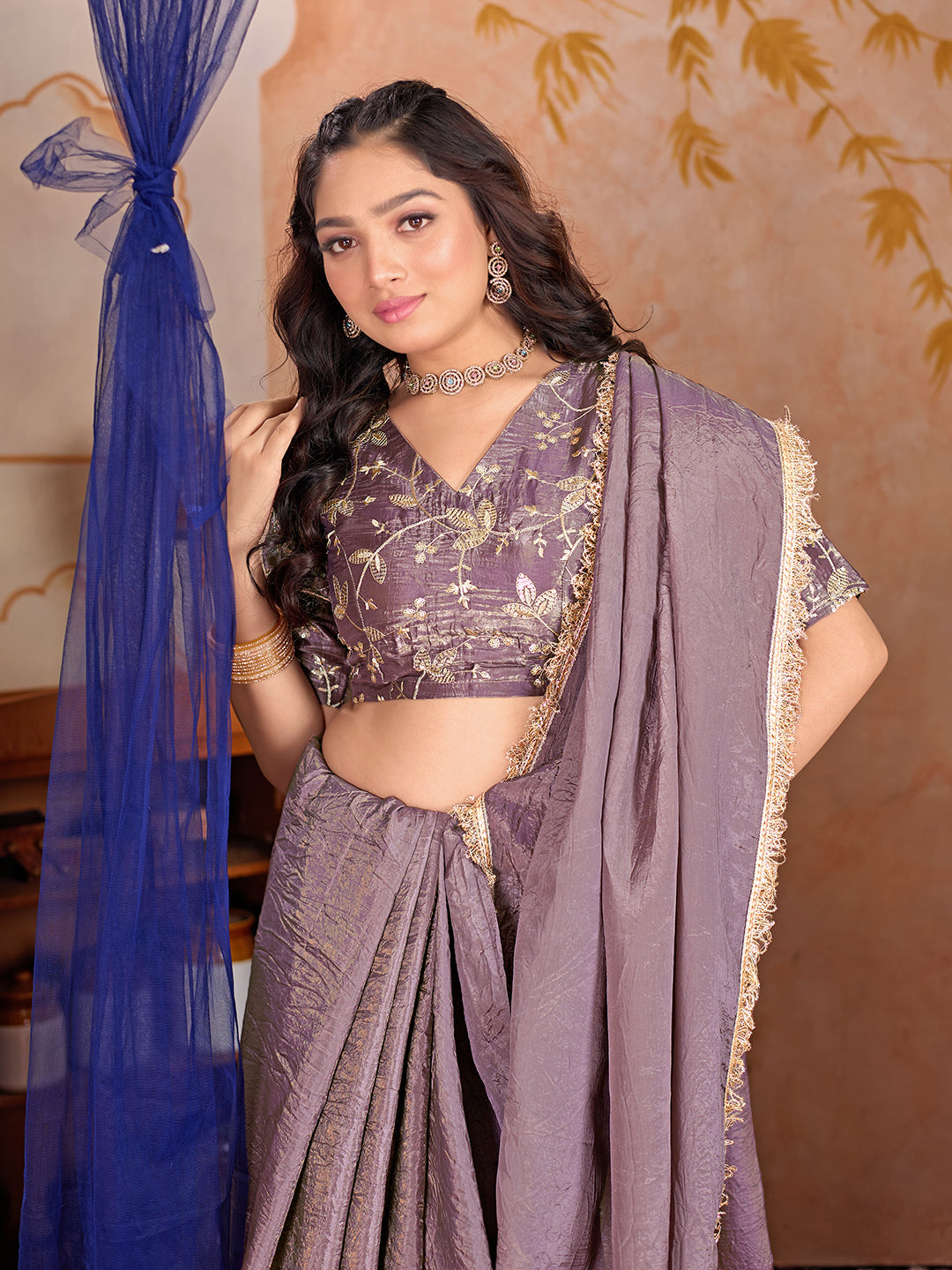 Womens Designer Crush Silk lace saree with Embroidery Blouse