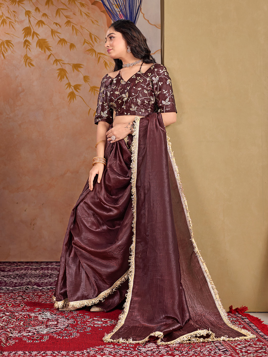 Womens Designer Crush Silk lace saree with Embroidery Blouse