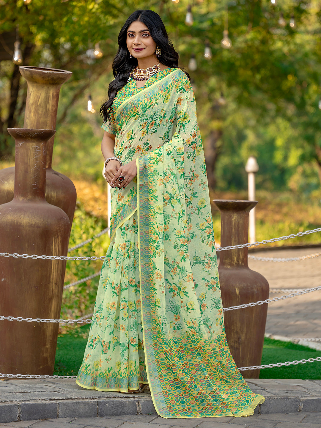 Womens Pure linen printed Saree
