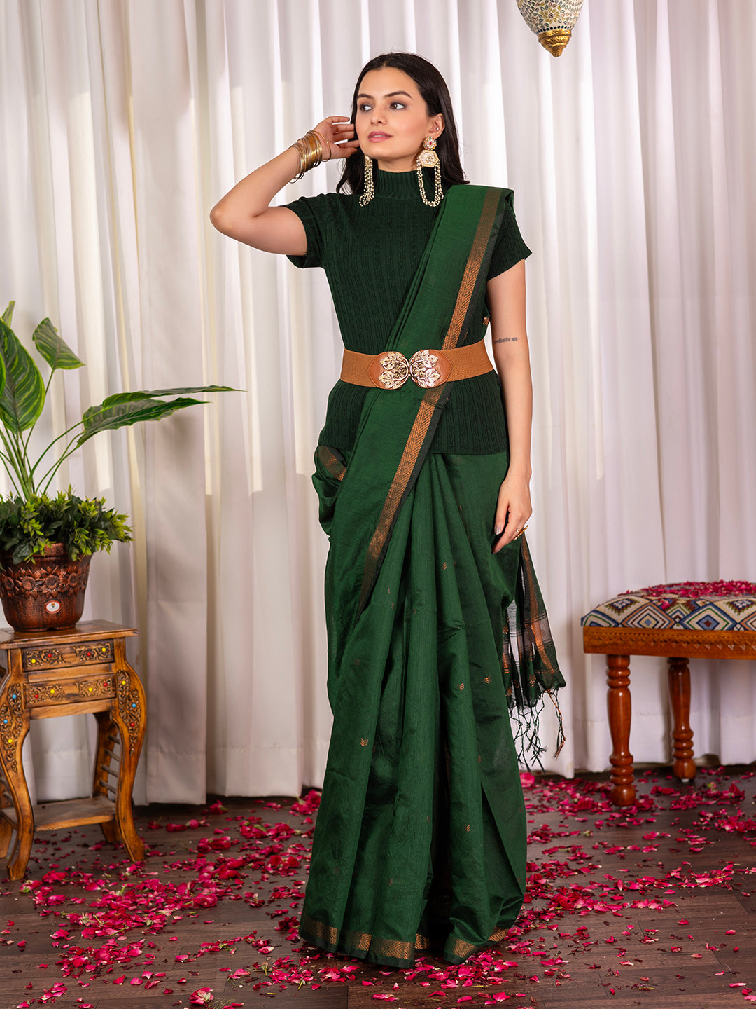 Womens Cotton Silk Zari Butti Handloom Saree