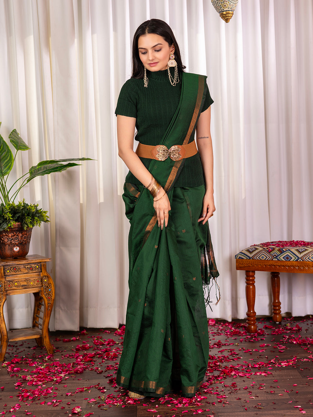Womens Cotton Silk Zari Butti Handloom Saree