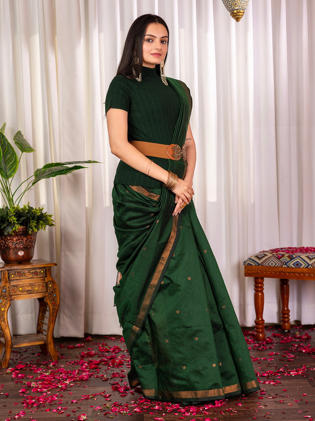 Womens Cotton Silk Zari Butti Handloom Saree