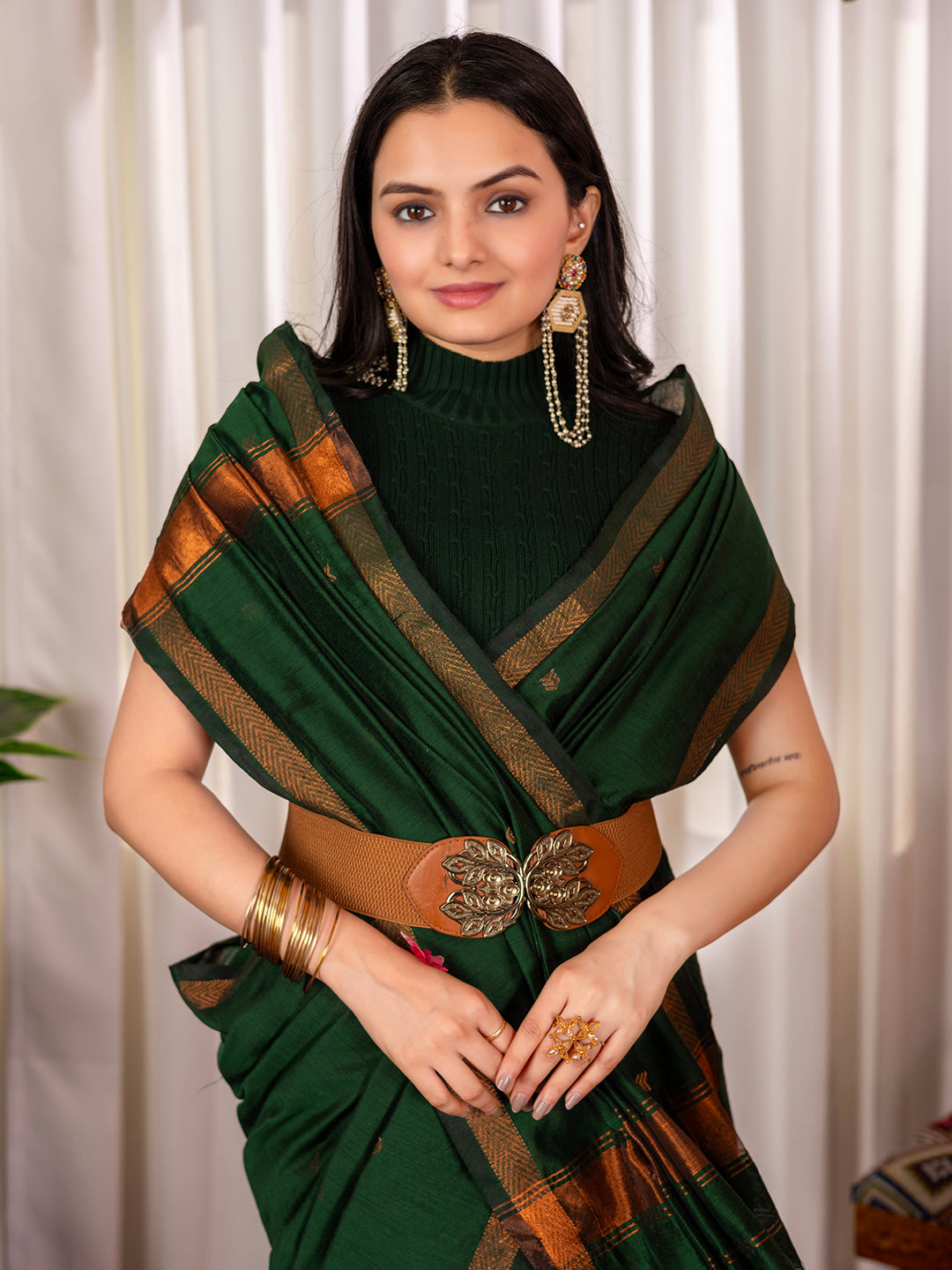 Womens Cotton Silk Zari Butti Handloom Saree