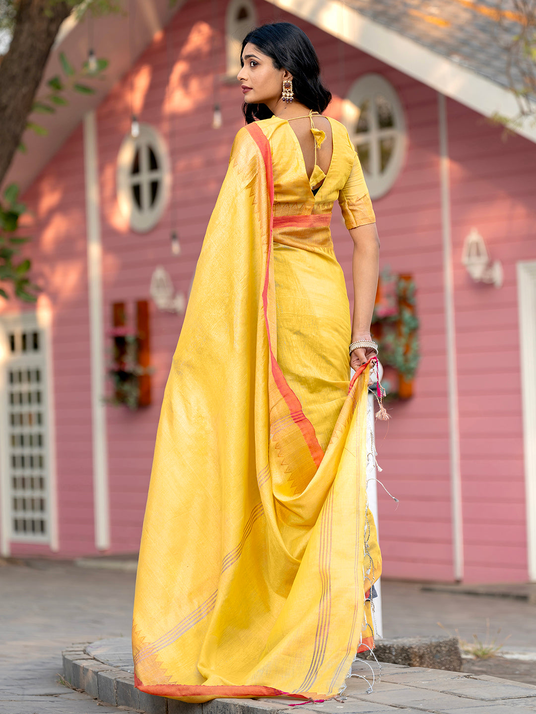 Pure Cotton Handloom Temple Border Saree