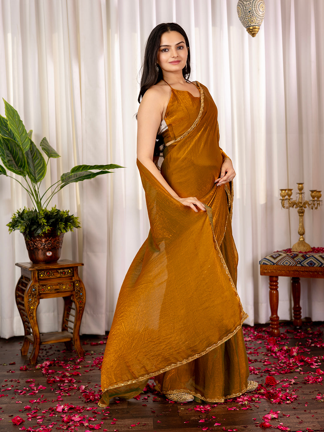 Pure two tone Fendi Chiffon Lace Embroidery Saree