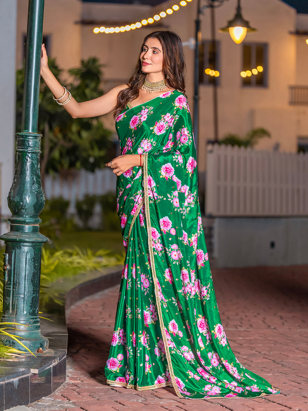 Pure Chinon Floral Printed Sequence Embroidery Saree