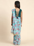 Girls Floral Printed  Ready to Wear Saree with Unstitched Velvet Sequin Blouse
