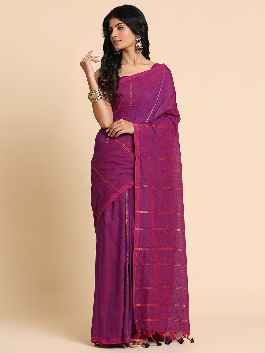 Handloom Cotton Zari Stripes Saree