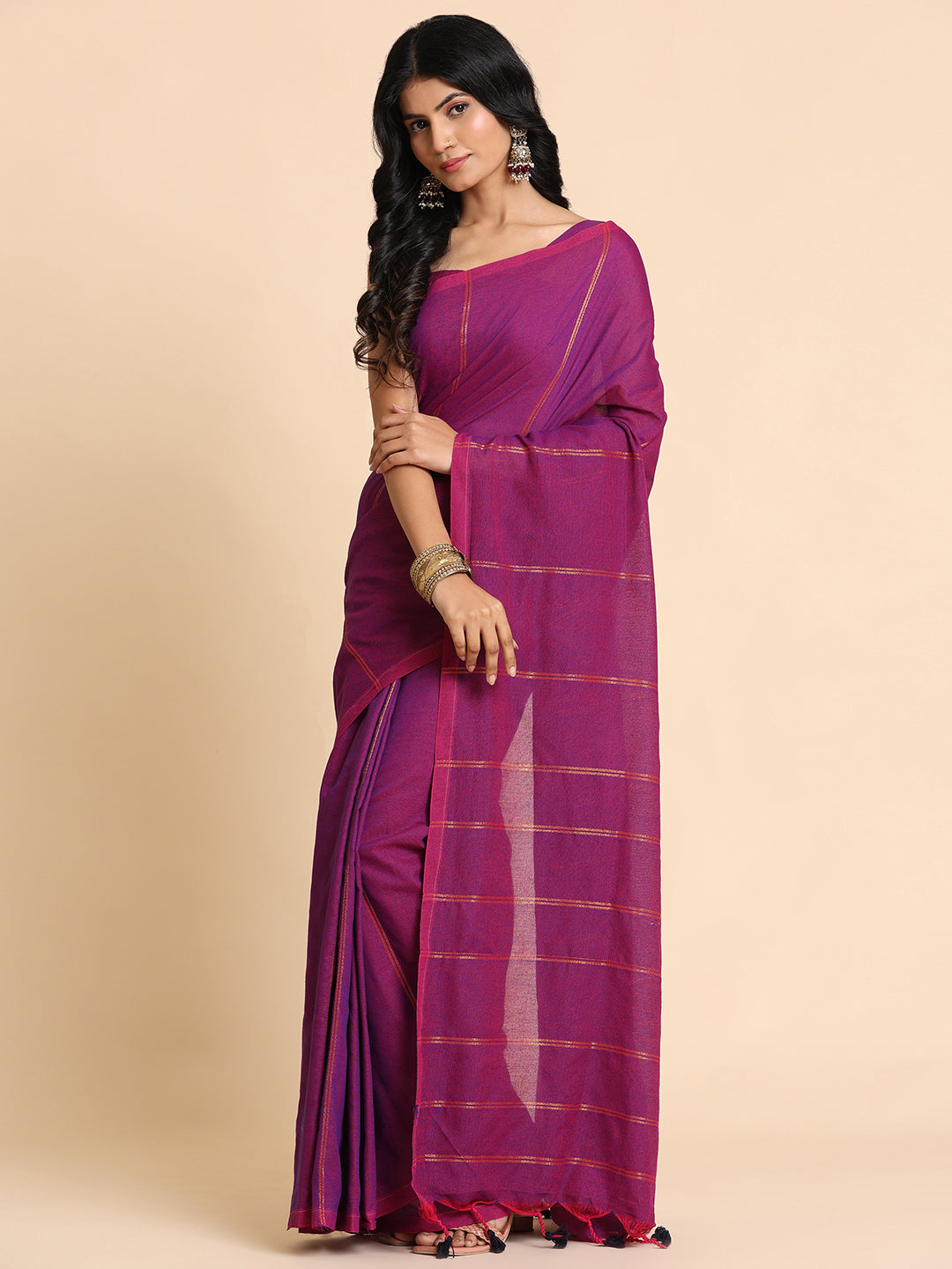 Handloom Cotton Zari Stripes Saree