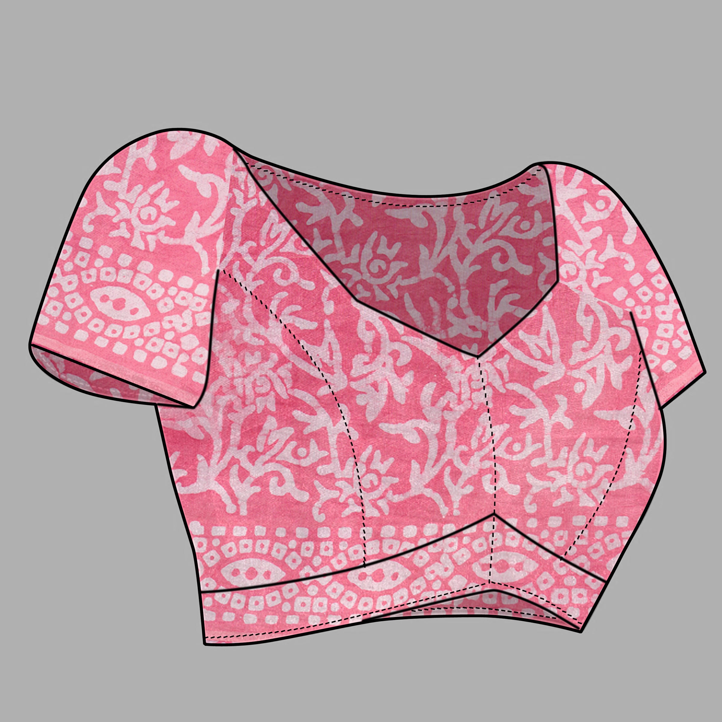Womens Pure Mul Cotton Batik Print Pink Saree
