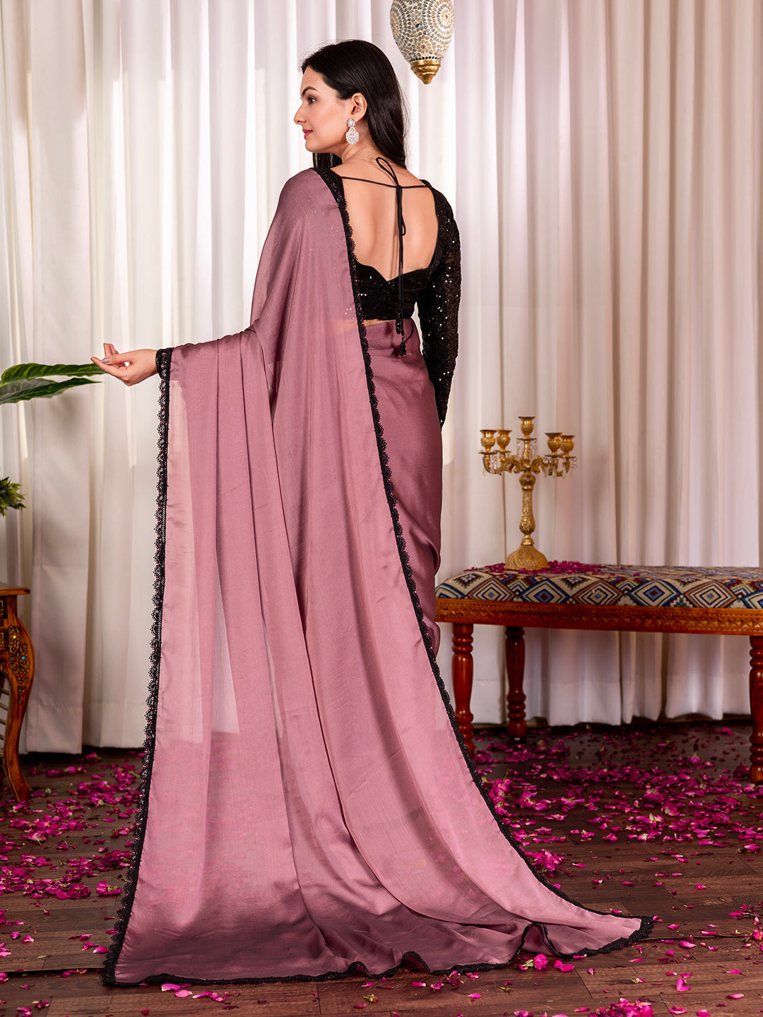 Womens Stylish Silk Saree with Sequence Border & Blouse