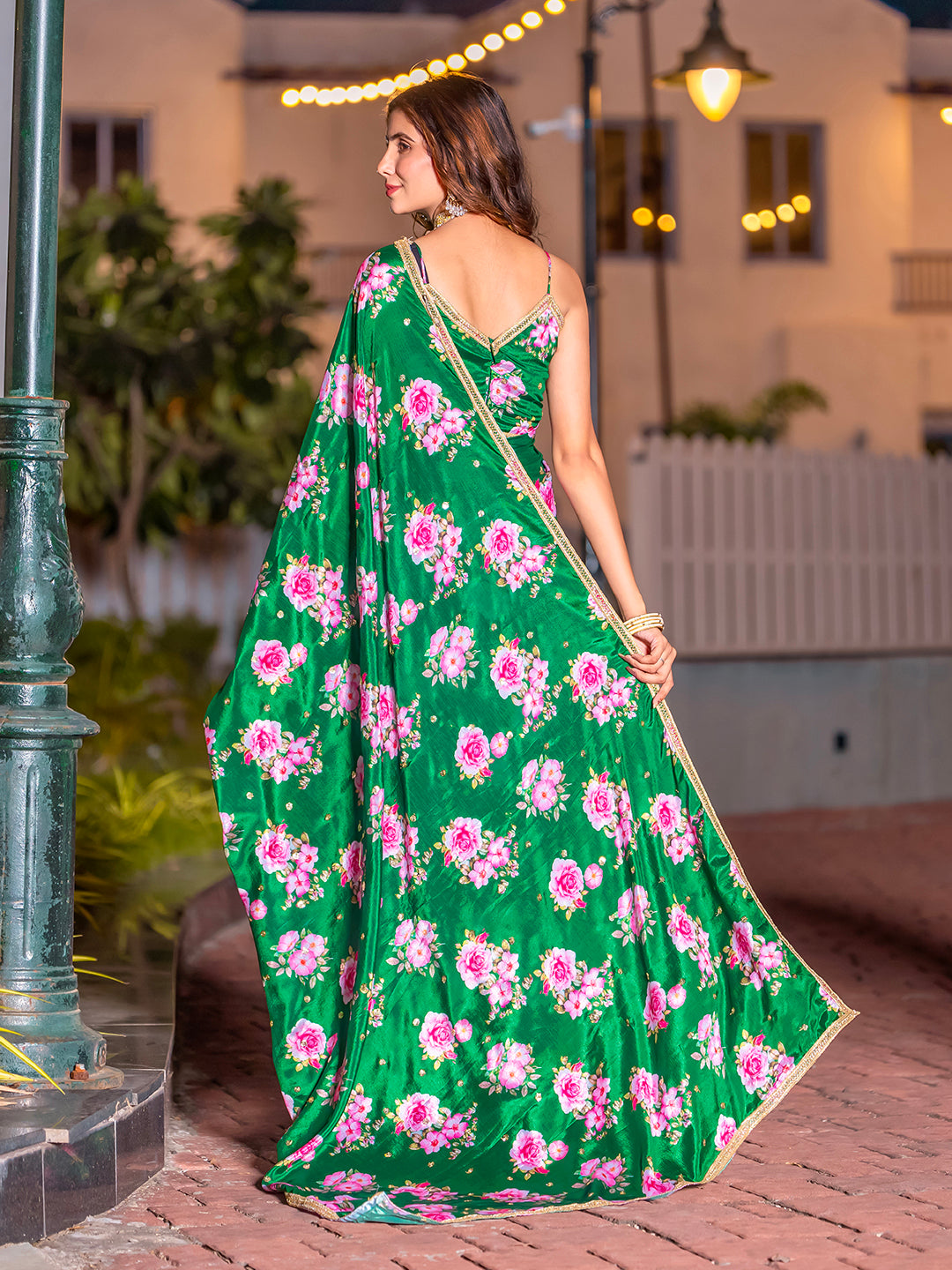 Pure Chinon Floral Printed Sequence Embroidery Saree