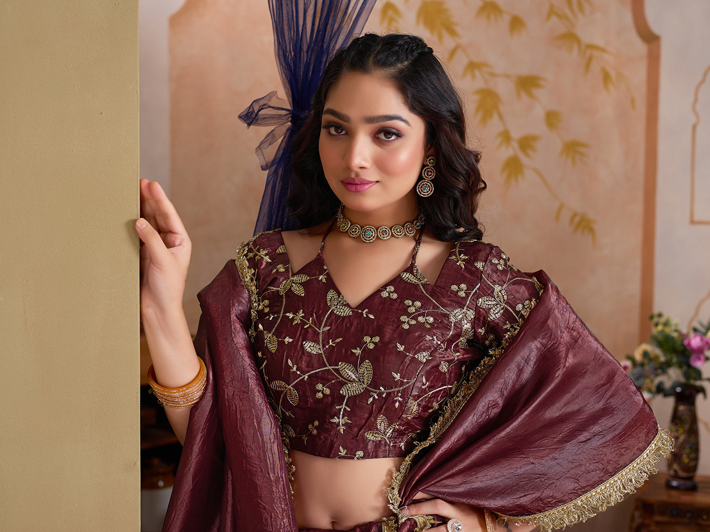 Womens Designer Crush Silk lace saree with Embroidery Blouse