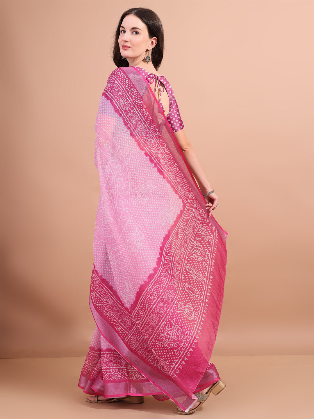 Floral Printed Zari Linen Saree