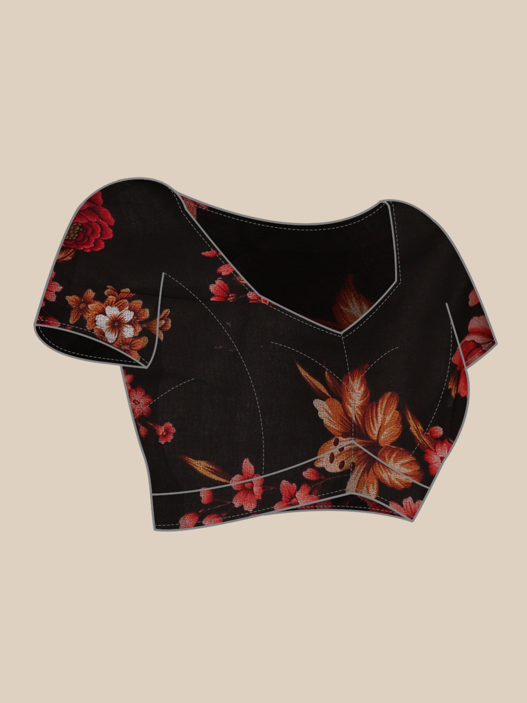 Womens Floral Printed Black Georgette Saree