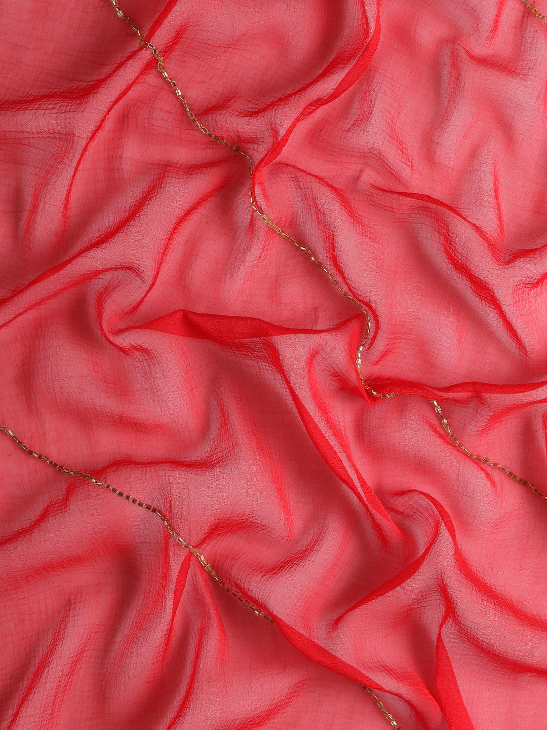 Pure Chiffon Cutdana Handwork Red Saree