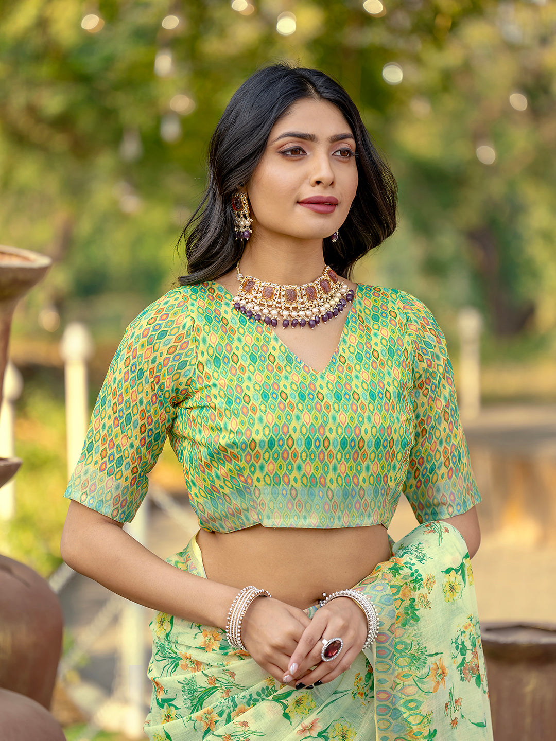 Womens Pure linen printed Saree