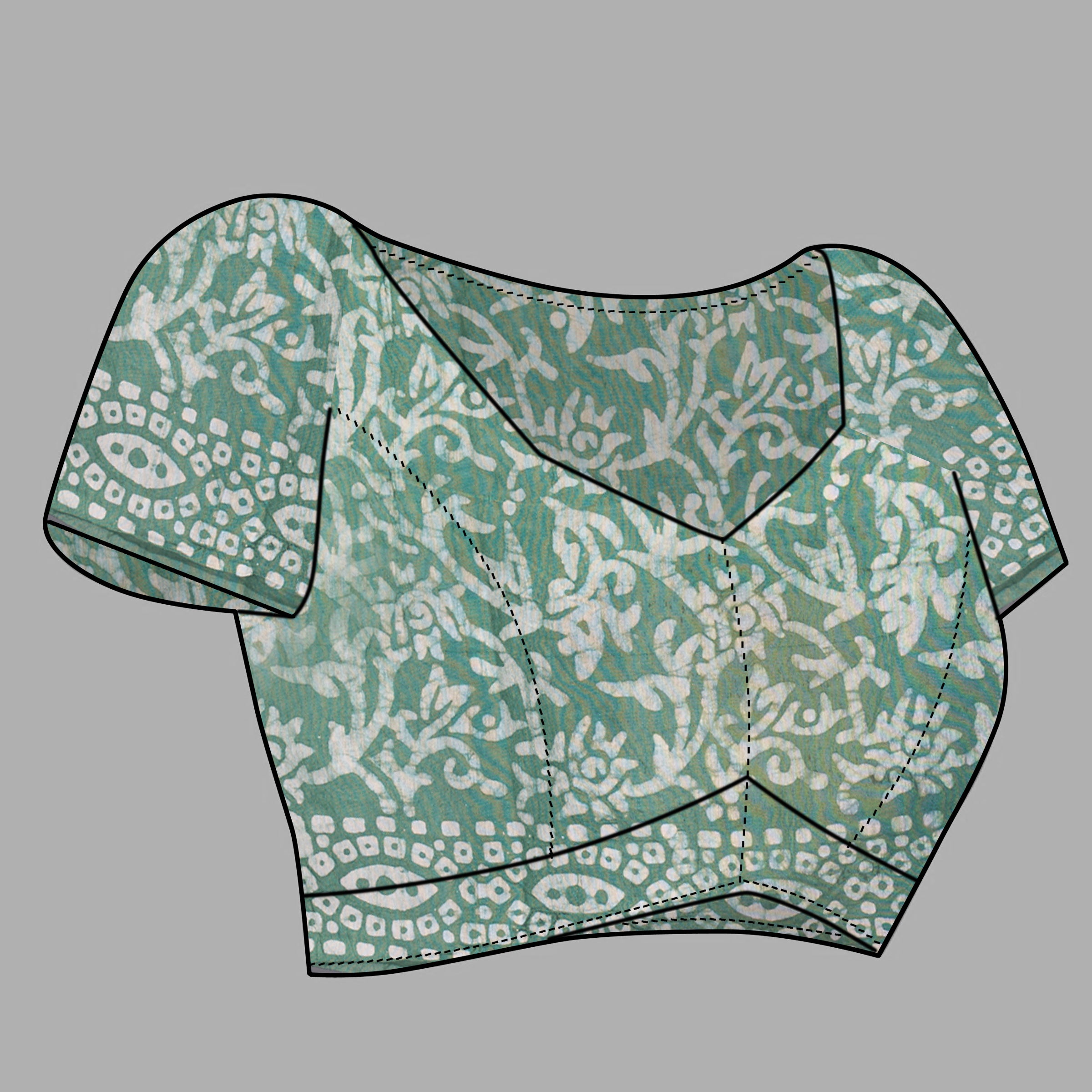 Womens Pure Mul Cotton Batik Print Green Saree