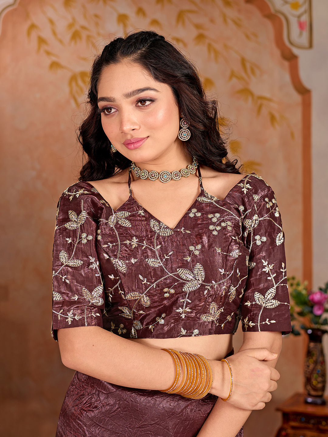 Womens Designer Crush Silk lace saree with Embroidery Blouse