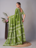 Womens Pure Mul Cotton Batik Print Wine Batik Mango Green Saree