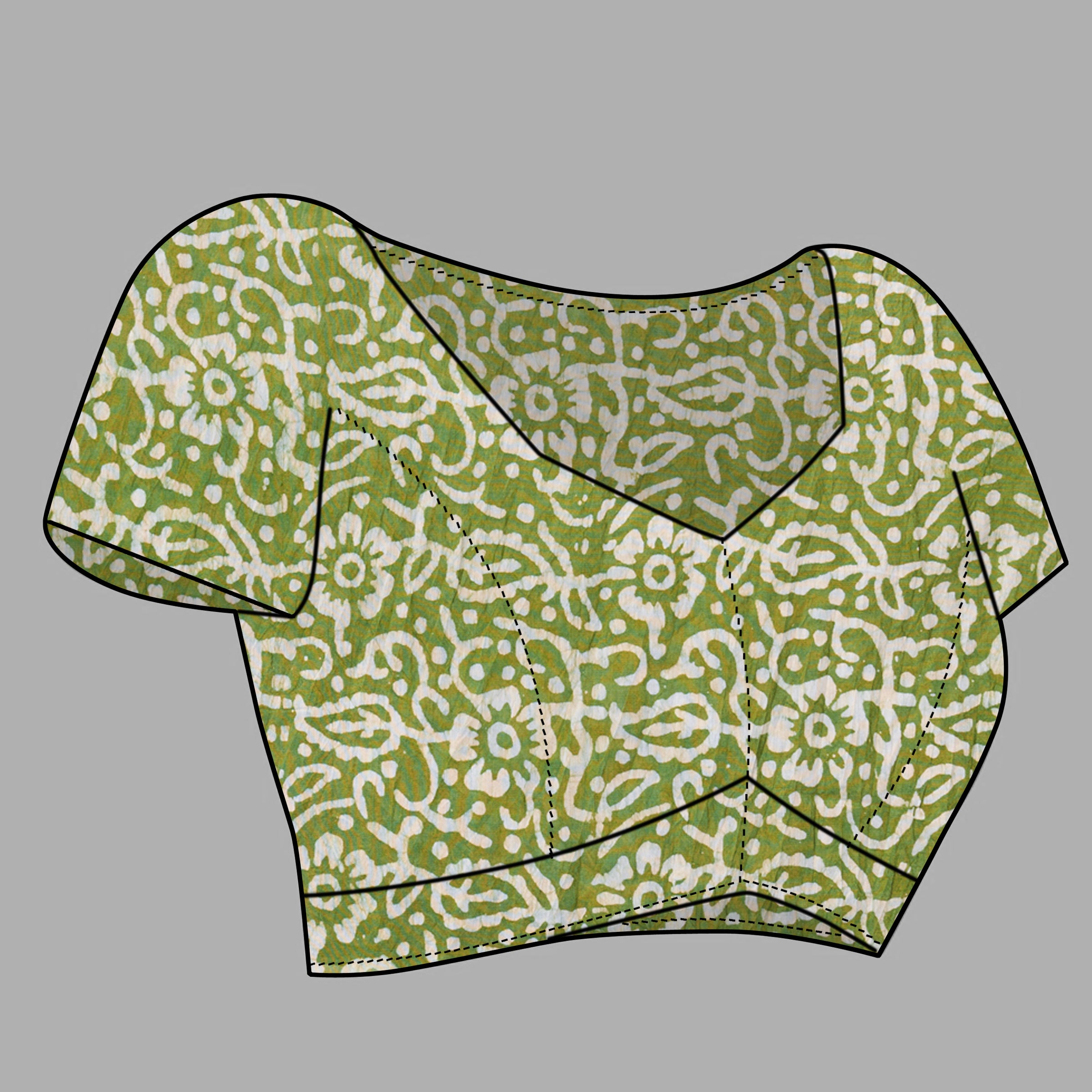 Womens Pure Mul Cotton Batik Print Wine Batik Mango Green Saree