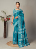 Womens Pure Mul Cotton Batik Print Wine Batik Mango Green Rama Saree