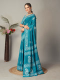Womens Pure Mul Cotton Batik Print Wine Batik Mango Green Rama Saree
