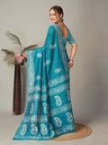Womens Pure Mul Cotton Batik Print Wine Batik Mango Green Rama Saree