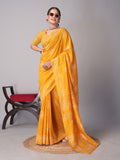 Womens Pure Mul Cotton Batik Print Wine Batik Mango Yellow Saree