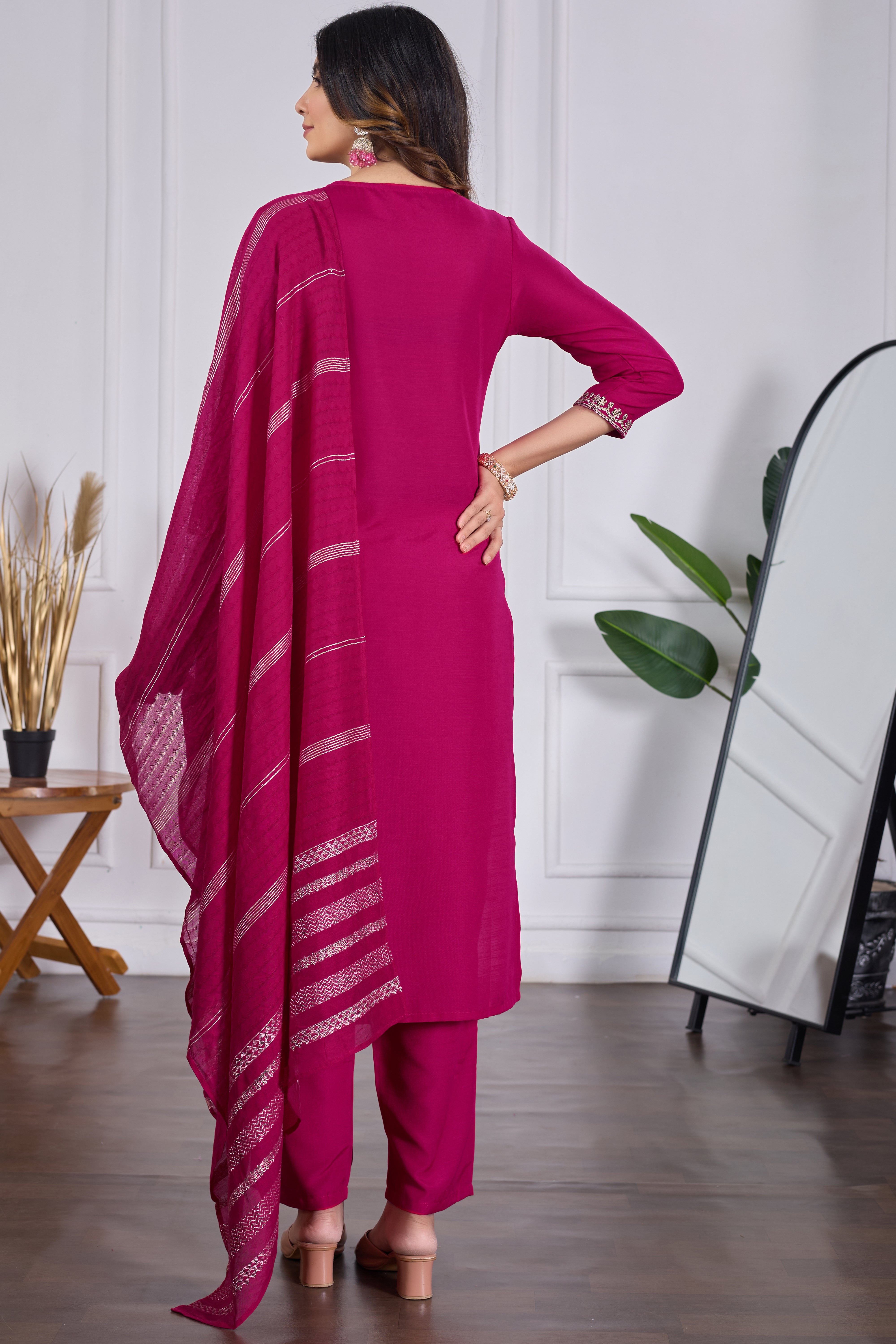 Womens Embroidered Kurti Pant with Dupatta
