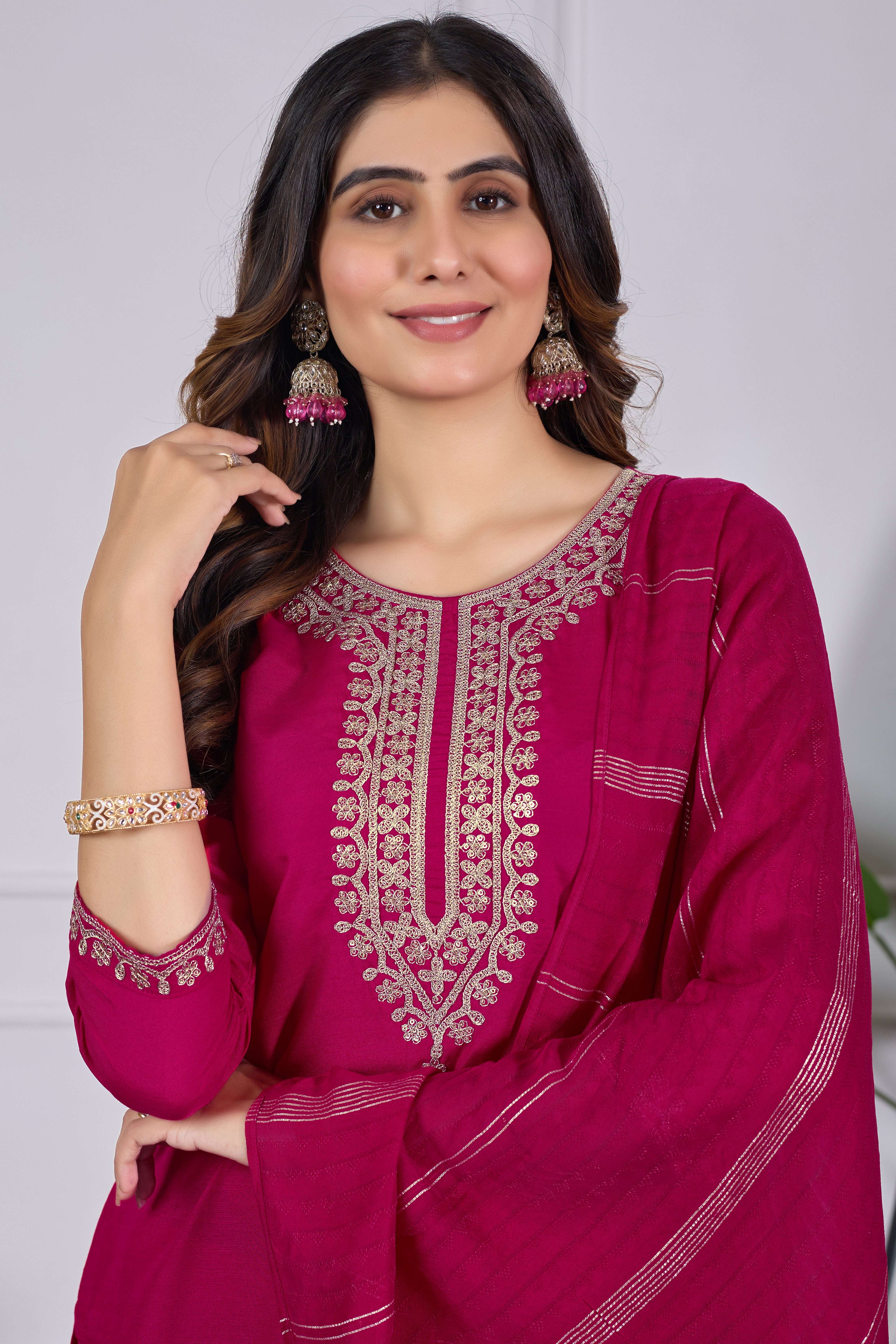 Womens Embroidered Kurti Pant with Dupatta