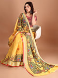 Kalamkari Zari Linen Saree