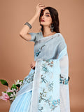 Floral Printed Zari Linen Saree