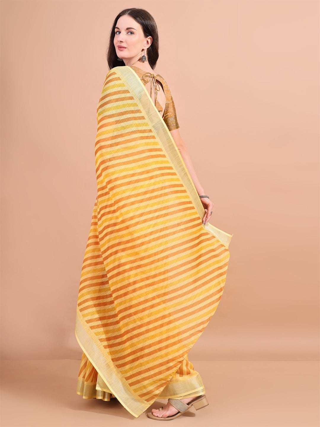 Floral Printed Zari Linen Saree