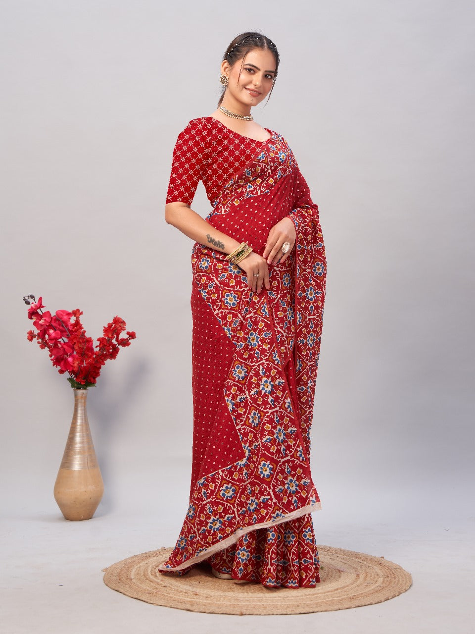 Womens Pure Mul Cotton Ajrakh Print Saree