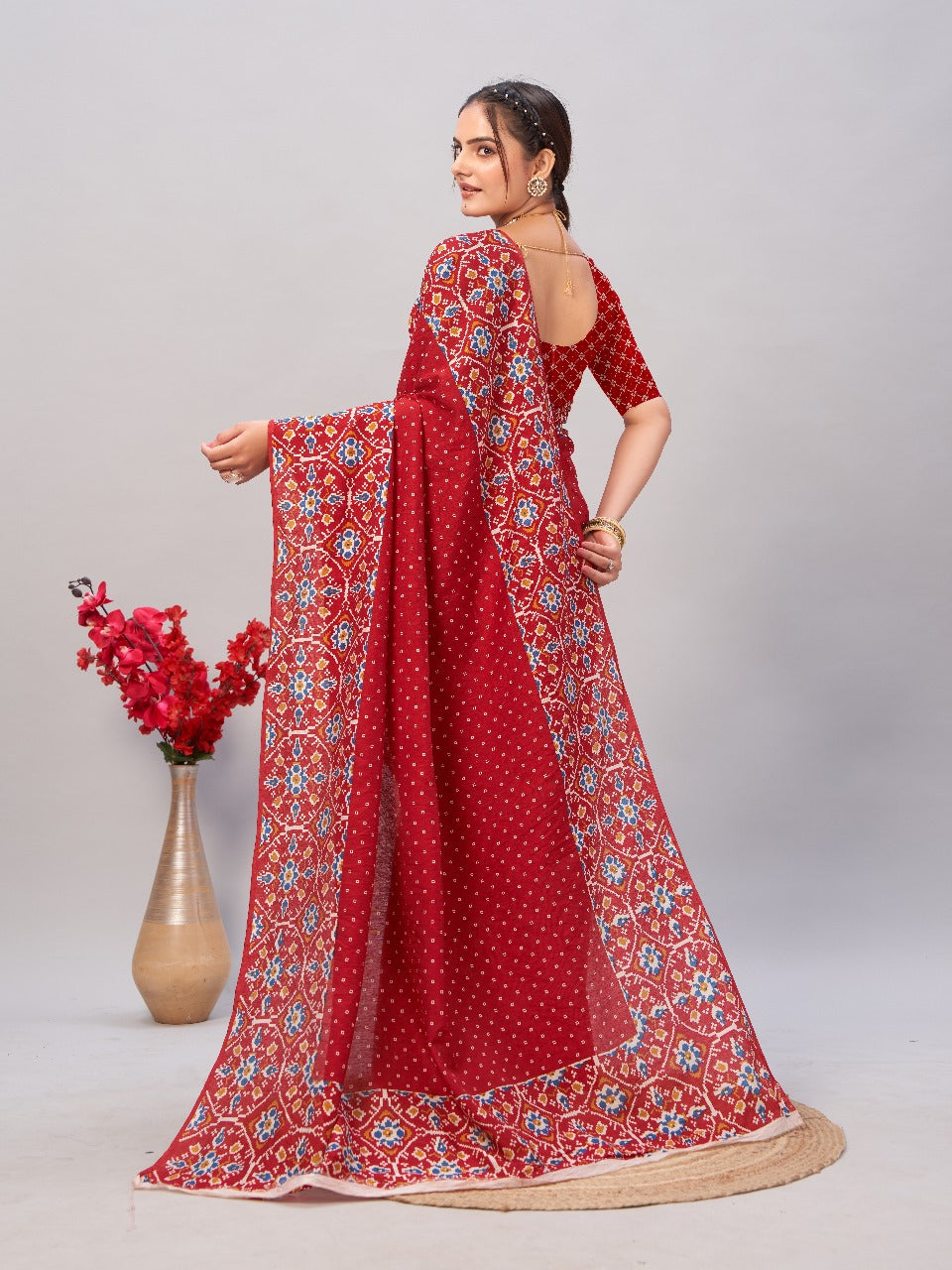 Womens Pure Mul Cotton Ajrakh Print Saree