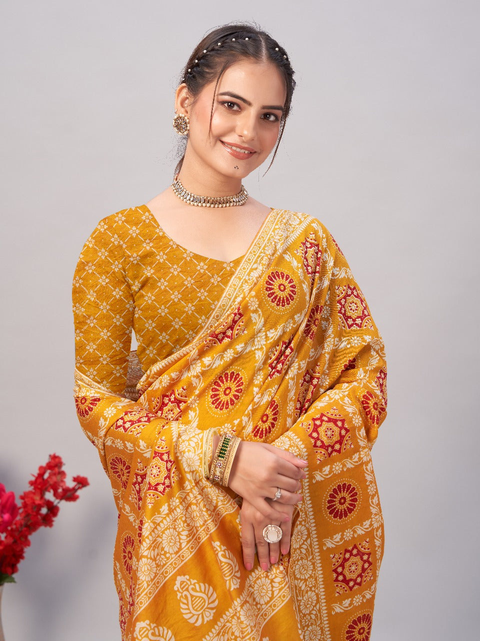 Womens Pure Mul Cotton Ajrakh Print Saree