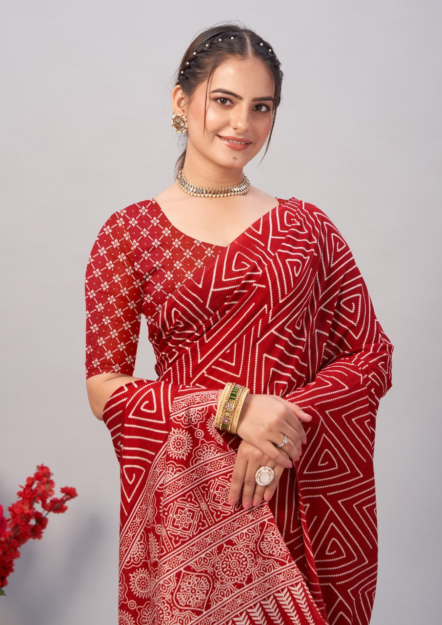 Womens Pure Mul Cotton Ajrakh Print Saree