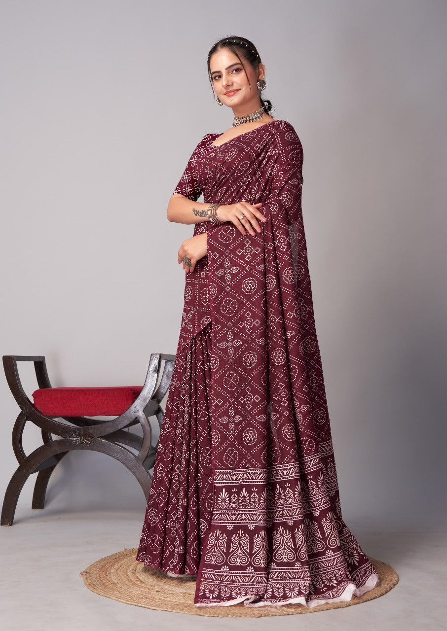 Womens Pure Mul Cotton Ajrakh Print Saree